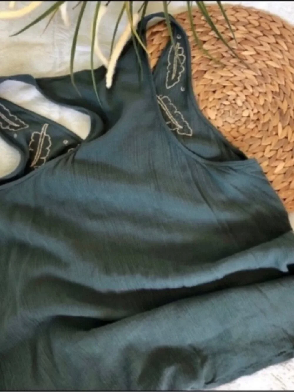Next Green Embellished Tank Top with Gold Accents - Picture 4 of 4